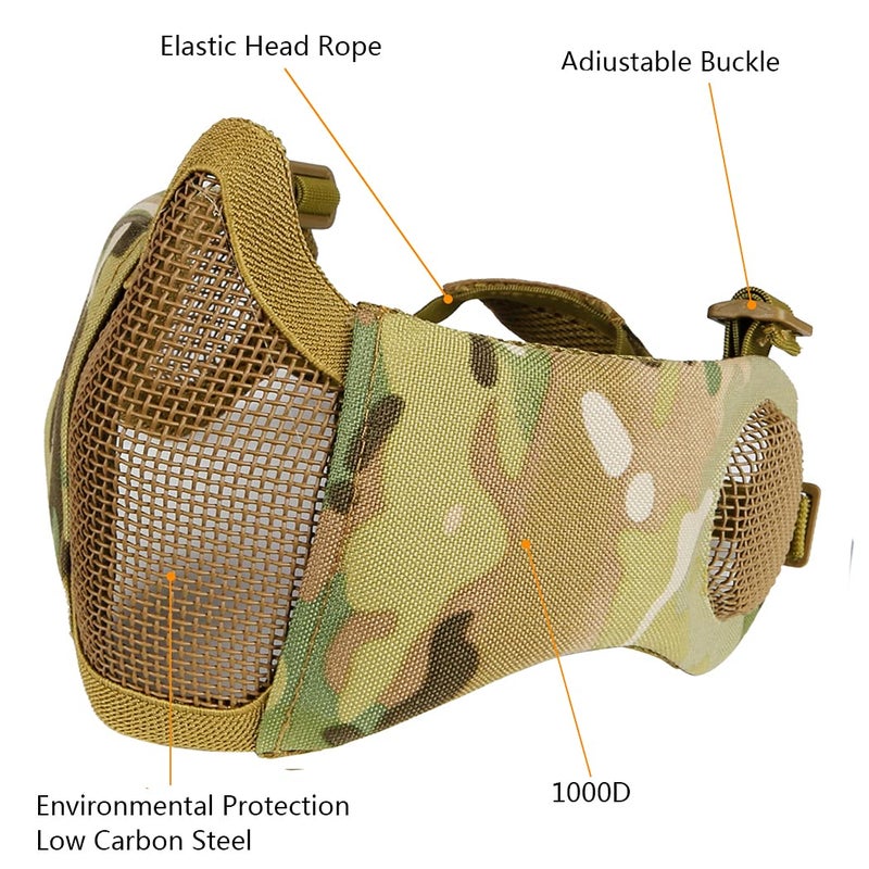 AOUTACC Airsoft Protective Gear Set, Half Face Mesh Mask with Ear Protection and Tactical Goggles for Adult Men Women BBS Paintball Shooting CS Survival Games Cosplay (MC02) - Image 2